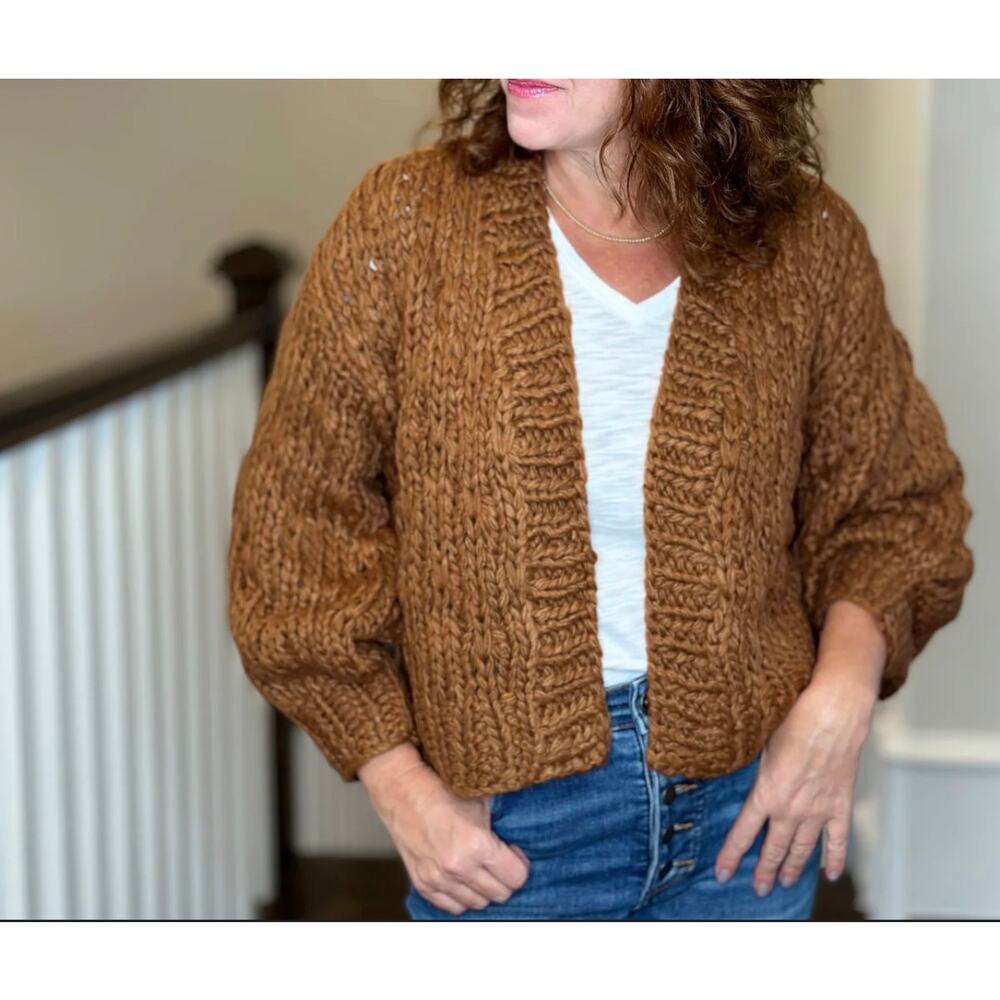 Callahan Knitwear Brown Chunky Knit Open Front Cardigan Sweater Size Small